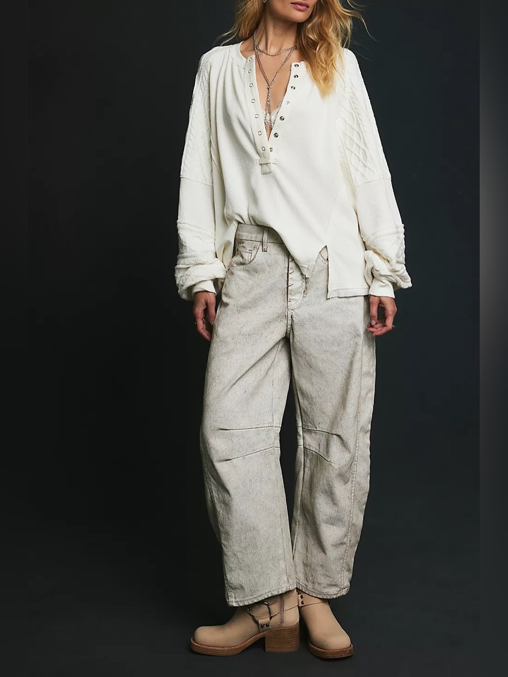 Free People Good Luck Coated Barrel Jeans NWT - Picture 13 of 14
